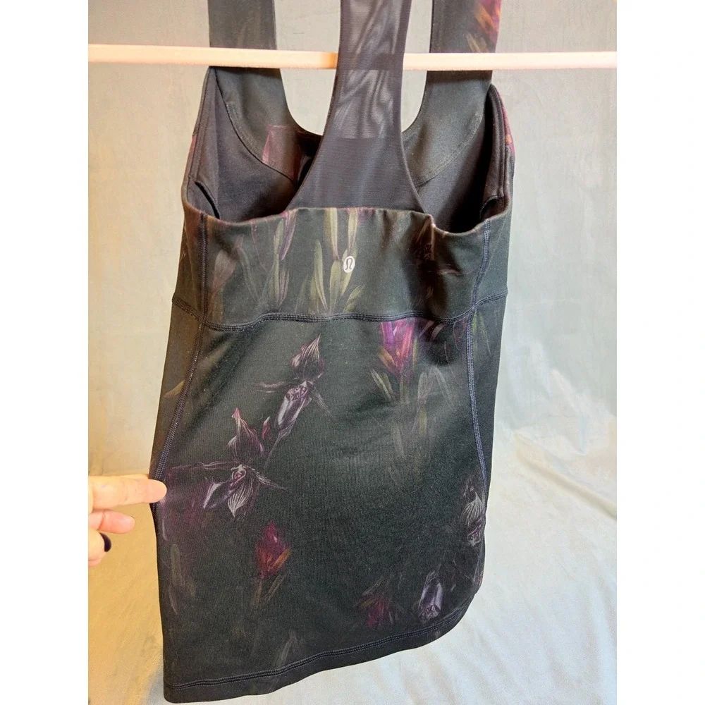 Lululemon Scoop Neck Tank Midnight Iris Black Floral Workout Top Racerback 4 - Picture 9 of 11